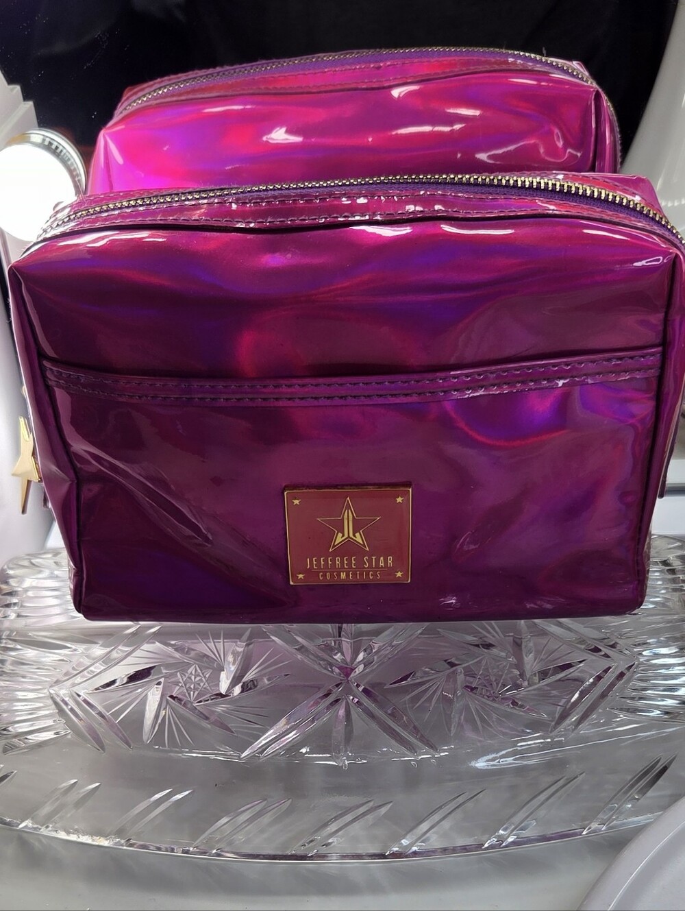 LARGE Jeffree Star Holographic Hot Pink Makeup Travel Bag
